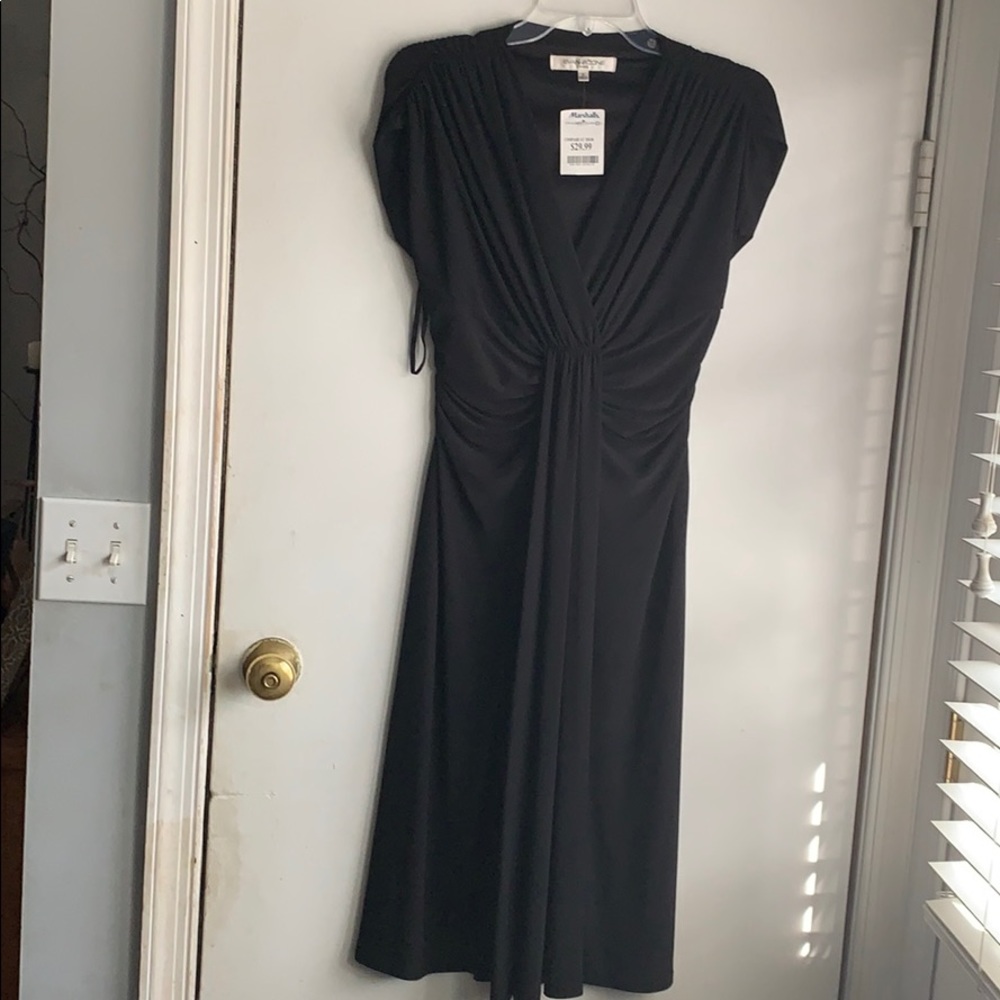 simple black dress with front detail